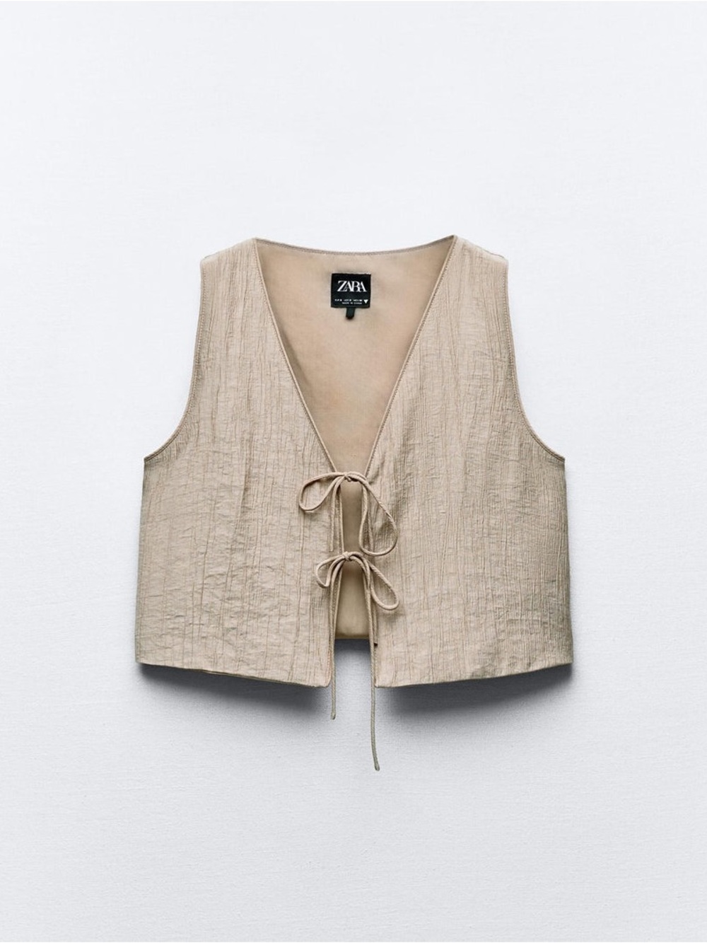 ZARA Natural Beige Tie-Front Sleeveless Tunic